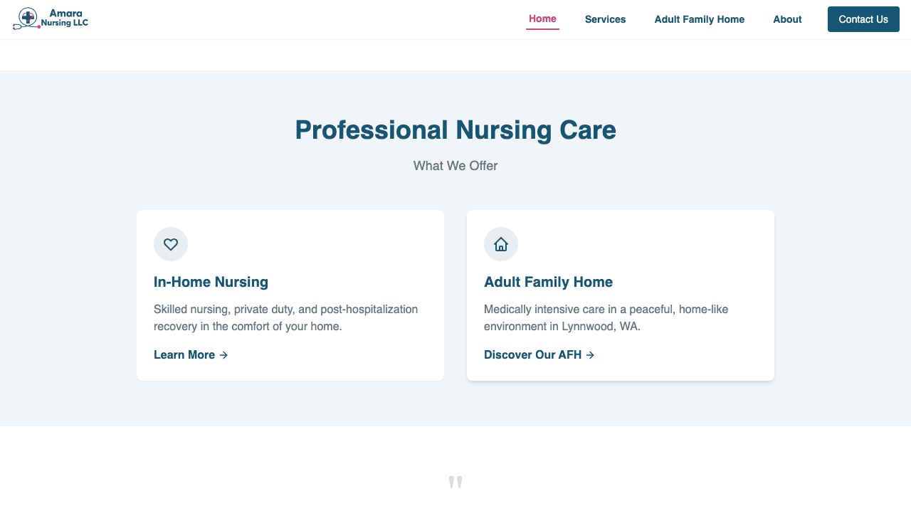 Amara Nursing LLC Website screenshot 2